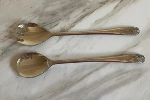 Vintage Silver Plate Italy Serving Salad Spoon and Fork Set 9" - Picture 1 of 7
