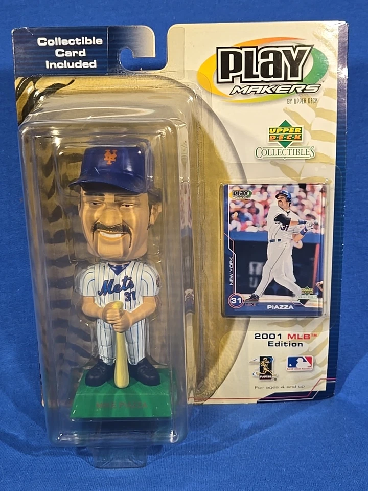 Vintage Upper Deck 2001 Play Makers NY Mets Mike Piazza Bobblehead & Card