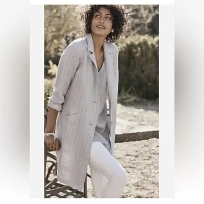 J. JILL Linen Dove Gray Relaxed Coat Long Jacket - Image 1 of 4