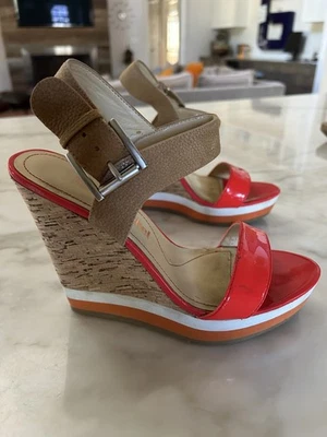 $120 LUXURY REBEL DANI Orange White Designer Platform Cork Wedges 6.5 EUR 37 - Image 1 of 4