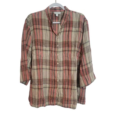 Camisa Charter Club 100 % lino a cuadros manga 3/4 abotonada para mujer 18 W colorida Foto 1 de 4