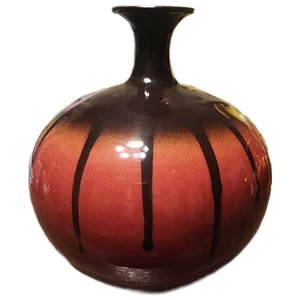 Modern Red & Black Drip-Glaze Art Pottery Vase – 12” – Contemporary Studio - Picture 1 of 10