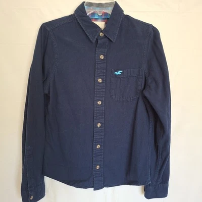 Hollister Mens Small Flannel Solid Navy Blue Long Sleeve Button Up Soft Casual - Image 1 of 4