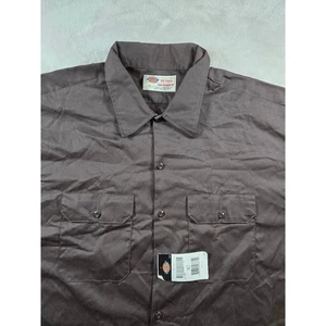 Dickies Mens Shirt 3X Tall Short Sleeve Work Brown Uniform Button Front - Picture 1 of 8