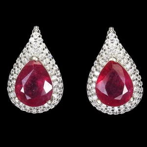 925 Sterling Silver Earrings Pear Ruby 9x7mm Simulated Cz Gemstone Jewelry - Picture 1 of 10