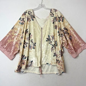 Maurices top blouse sz 2x/3x crushed velvet zip up kimono cherry blossom Asian - Picture 1 of 5