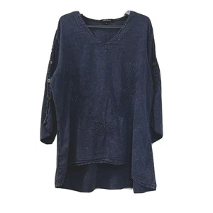 Compliments Women’s Chambray Pullover Embroidered Tunic Top Size XL Blue - Picture 1 of 12