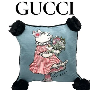 GUCCI x Yuko Higuchi Japón Exclusivo Cojín de Seda Azul Blanco Caqui Limitado - Imagen 1 de 6