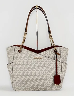Michael Kors Jet Set Large Vanilla Signature Logo Shoulder Tote Bag - Image 1 of 4