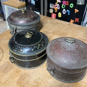 Antique Painted Tin Toleware Spice Box’s x3 please look - Picture 1 of 6