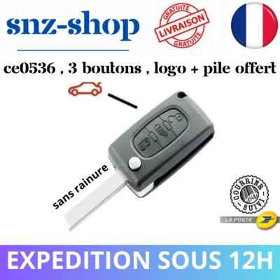 Coque Clé Plip CITROËN Berlingo C2 C3 C4 C5 C6 Lame Sans Rainure 3 Bouton CE0536 - Image 1 of 4