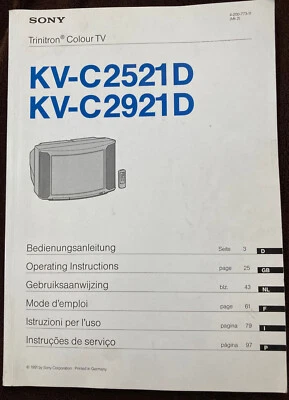 Sony Trinitron Colore TV KV-C2521D KV-C2921D Manuale di Istruzioni TV - Immagine 1 di 3