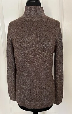 Massimo Dutti Metallic Gold Thread High Neck Sweater Long Sleeve Medium Italy - Image 1 of 4