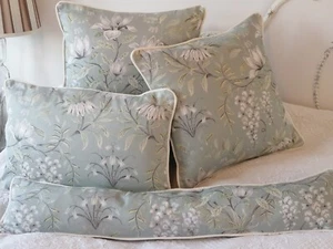 One 16" Laura Ashley Duck egg  Upholstered fabric Cushion Cover Piped White  - Picture 1 of 7