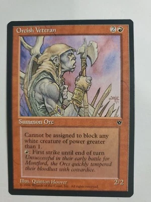 MTG Magic The Gathering Card Orcish Veteran Summon Orc Red Fallen Empires 1994 - Image 1 of 2