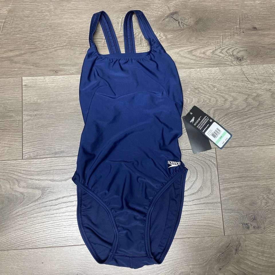 Speedo Women Blue Prolt Stretch Scoop-Neck One-Piece Racerback Swimsuit 8/34