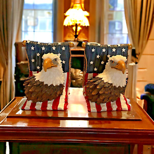 Vintage Book Ends Bald Eagle American Flag USA Patriotic