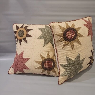 Sun and Stars Patchwork 2 Quilted Pillow Shams 16X16 - Image 1 of 4