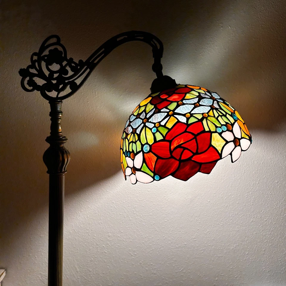 Tiffany Style Floor Lamp Stained Glass Rose Flowers Gooseneck Adjustable 63"H - Image 1 of 1