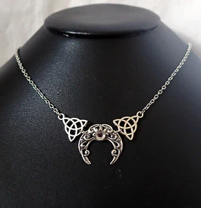 Celtic Moon Necklace Trinity Medieval Renaissance Choker Silver Irish Jewelry - Picture 1 of 20