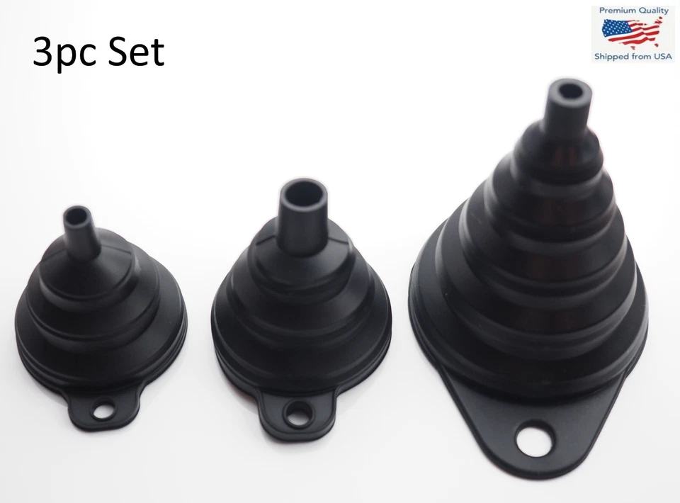 Juego de 3 piezas Embudo Plegable Negro Goma Silicona Plegable Agua Líquido Transferencia Foto 1 de 4