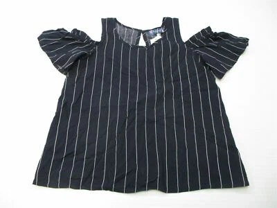 Nueva Blusa Top TRULY ME Niña Talla L Volantes Hombro Frío Azul Marino A Rayas Foto 1 de 4