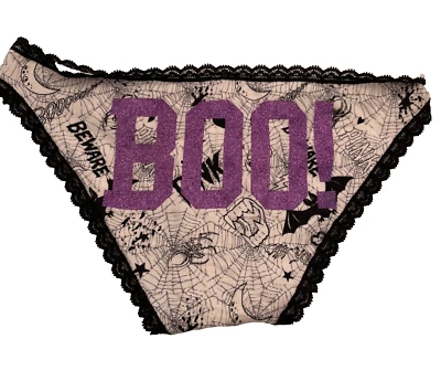 Y2K Victoria’s Secret PINK “BOO!” Spider Web Extra Low Rise Bikini Panties XS - Image 1 of 4