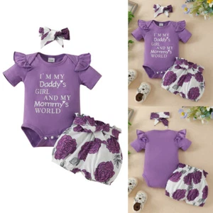 Newborn Girls Outfits Baby Girl Short Sleeve Ruffle Romper Pant + Headband Set - Picture 1 of 14