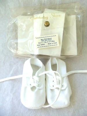 Vintage Baby Embroidered Christening Shoes!  FITS 6 - 9 MONTHS!  IOP!  DOLL SHOE - Image 1 of 4