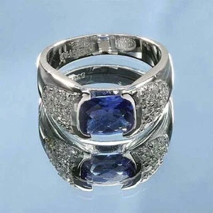 Platinum Vermeil Blue Tanzanite CZ Ring Size 8 - Picture 1 of 1