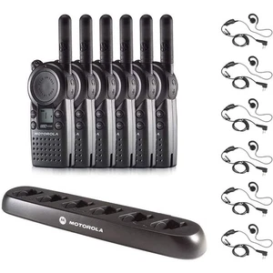 6 Pack of Motorola CLS1110 Walkie Talkie Radios with Headsets & 6-Bank Charger - Picture 1 of 1