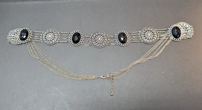 Металлический серебристый цепной ремень с декоративными черными камнями замком омара 30 дюймов - Изображение 1 из 3