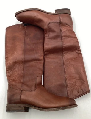 Botas de cuero antiguas Frye Melissa Button 2 para mujer de 15,5" coñac talla 7 B Foto 1 de 4
