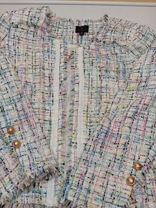 Neu Worthington XXL Damenjacke weiß Tweed mehrfarbig Fransen vorne offen - Bild 1 von 9