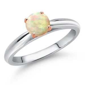 0.30 Ct White Ethiopian Opal 10K White and Rose Gold Solitaire Engagement Ring - Picture 1 of 37