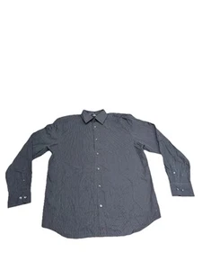 Calvin Klein Mens Long Sleeve Button Up Shirt Sz L Pinstripes Black Casual Dress - Picture 1 of 11