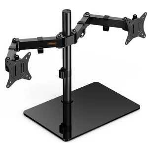 VonHaus Dual Monitor Stand for 13-32" Screens, Adjustable Mount with Glass Base - Picture 1 of 8
