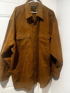 Vintage George Foreman Brown Suede Polyester Long Sleeve Casual Shirt 4XL - Picture 1 of 17