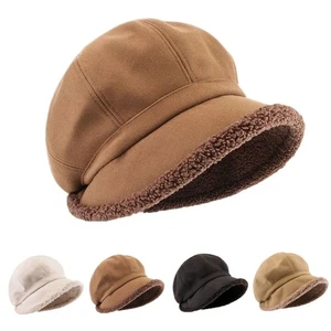 Plus Lamb Hair Thick Berets Hats Windproof Leisure Visor Cap Women Girl - Picture 1 of 15