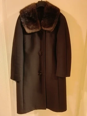 Mantel mit Fellkragen ++ Wollmantel Gr. 44 ++ dunkelbraun ++ Vintage ++ HM Orig. - Bild 1 von 4