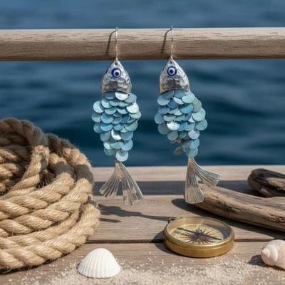 Pendientes de pez Zara concha perla pez dorado palacio de colección museo de arte boho cola de abulón Foto 1 de 4