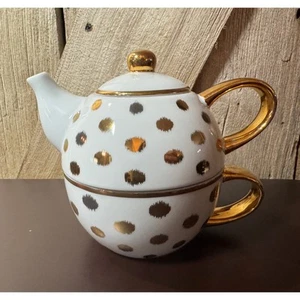 Wonder White con oro a pois tè per una teiera set tazze lavabile in lavastoviglie - Foto 1 di 8