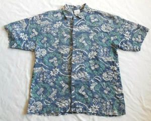 TOMMY BAHAMA RELAX Silk Blue Hula Girls Surfer S/S Button Shirt ~ Men's Large - Picture 1 of 7