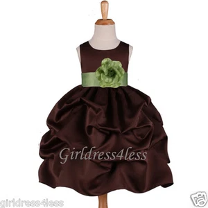 VESTIDO DE RECOGIDA FLOR DE BODA MARRÓN/VERDE SALVIA NIÑA 6M 12M 18M 2/2T 4 6 8 10 12 - Imagen 1 de 2
