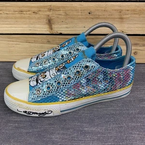 Ed Hardy Graphic Slip On Sneaker Women’s US 4 Low Top Shoe Glitter Skull Blue - Picture 1 of 12