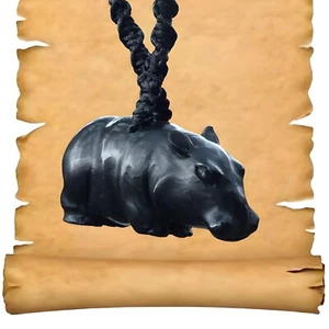 Baby Hippo Pendant Black Wood Artisan Macrame Necklace Moo Deng Hippo Goddess - Picture 1 of 5