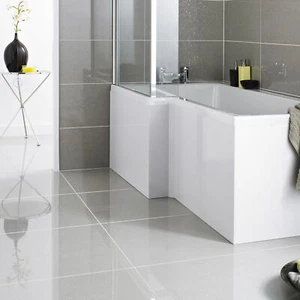 White Gloss Shower Bath Panel 1700mm - L Shaped Side MDF Bathroom - Picture 1 of 8