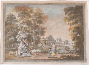 "By Lake", German Rococo Gouache, Middle of 18th Century - Picture 1 of 5