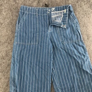 Seven7 Jeans Womens Size 10 Mystical Blue Striped Wide Leg Crop Patch Pockets - Picture 1 of 14