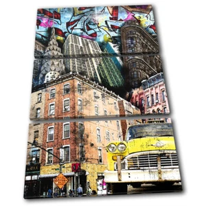 New York Collage Graffiti Grunge Urban TREBLE CANVAS WALL ART Picture Print - Picture 1 of 1